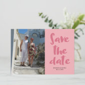 Rosa-Schrift Save the Date Einladung (Stehend Vorderseite)
