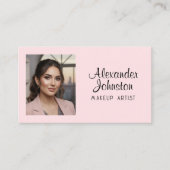 Rosa Schrift-Social-Icon-QR-Code-Foto-Make-up Visitenkarte (Vorderseite)