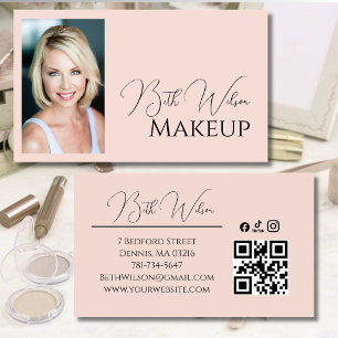 Rosa Schrift-Sozial-Symbol-QR-Code-Foto-Make-up Visitenkarte