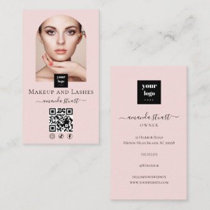 Rosa Schrift-Sozial-Symbol-QR-Code-Foto-Make-up Visitenkarte