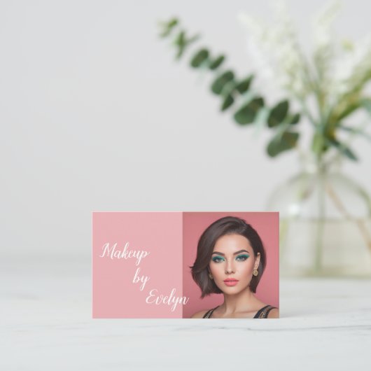 Rosa Schrift Sozialer QR-Code Foto Make-up Visitenkarte (Stehend Vorderseite)