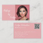 Rosa Schrift Sozialer QR-Code Foto Make-up Visitenkarte (Vorne/Hinten)