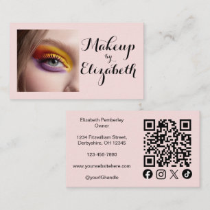 Rosa Schrift Soziales Icon QR-Code Foto Make-up Visitenkarte