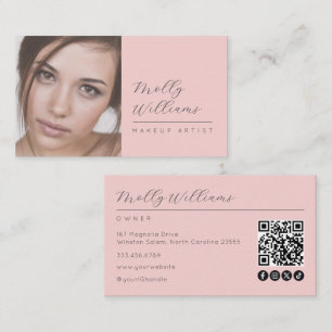 Rosa Schrift Soziales Icon QR-Code Foto Make-up Visitenkarte