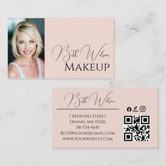 Rosa Schrift Soziales Icon QR-Code Foto Makeup Visitenkarte (Vorne/Hinten)