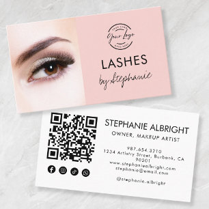 Rosa Schrift Soziales Icon QR-Code Foto Wimpern Visitenkarte