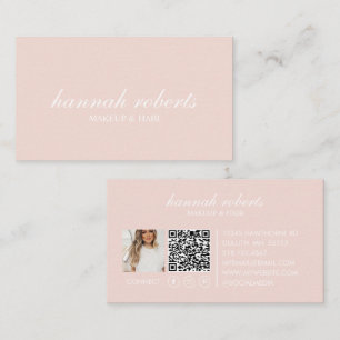 Rosa Schrift Soziales QR-Code Foto Haar Make-up Visitenkarte