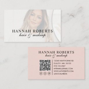 Rosa Schrift Soziales QR-Code-Foto Haar-Make-up Visitenkarte