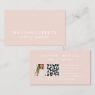 Rosa Schrift Soziales QR-Code Foto Haar Make-up Visitenkarte