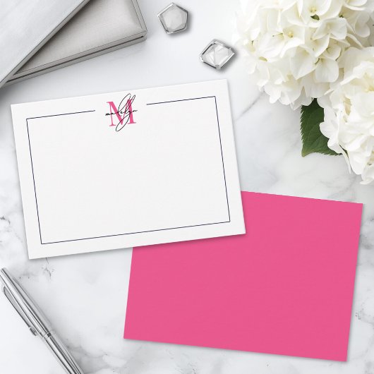 Rosa Schriftname Monogramm Mitteilungskarte
