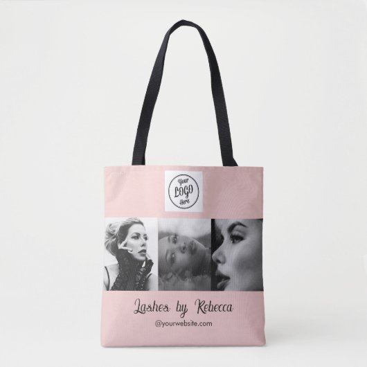 Rosa Schrifttype-Logo-Foto-Wimpernstudio Tasche (Vorderseite)