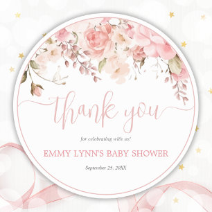 Rosa Schriftzug Baby Shower Dankeschön Runder Aufkleber