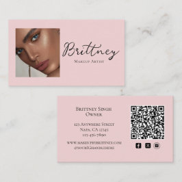 Rosa Schriftzug QR-Code Foto-Make-up Visitenkarte