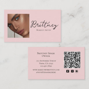 Rosa Schriftzug QR-Code Foto-Make-up Visitenkarte