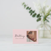 Rosa Schriftzug QR-Code Foto-Make-up Visitenkarte (Stehend Vorderseite)