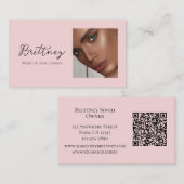 Rosa Schriftzug QR-Code Foto-Make-up Visitenkarte (Vorne/Hinten)
