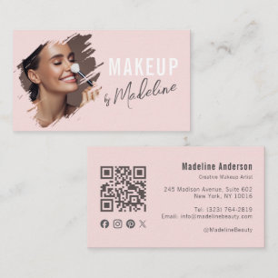 Rosa Schriftzug Social Icon QR Code Foto Make-up Visitenkarte