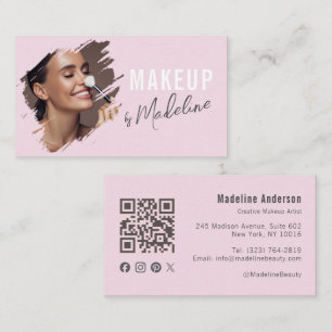 Rosa Schriftzug Social Icon QR Code Foto Make-up Visitenkarte