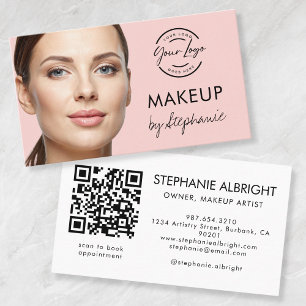 Rosa Schriftzug Social Icon QR Code Foto Make-up Visitenkarte