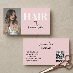 Rosa Schriftzug Social Icon QR Code Friseur Visitenkarte