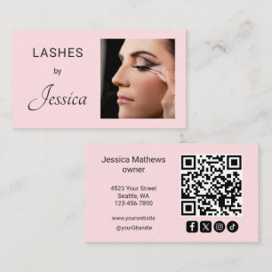 Rosa Schriftzug Soziale Icon QR-Code Foto Wimpern Visitenkarte