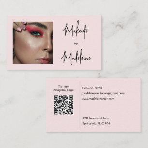 Rosa Schriftzug Soziale Ikone QR-Code Foto Make-up Visitenkarte