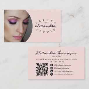 Rosa Schriftzug Soziale Ikone QR-Code Foto Wimpern Visitenkarte