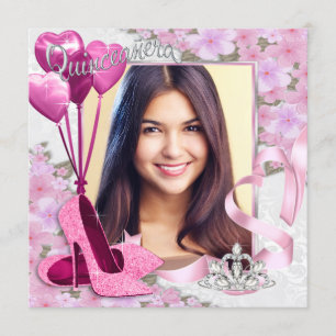 Rosa Schuhe Foto Quinceanera Einladung