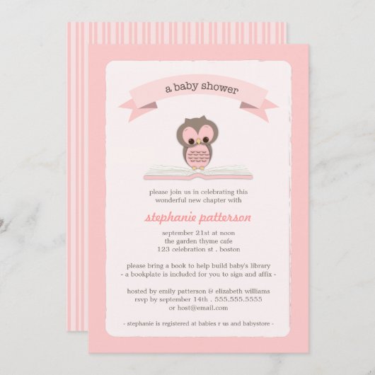 Rosa Schüssel Bringen Sie ein Buch Baby Dusche Ein Einladung (Vorne/Hinten)