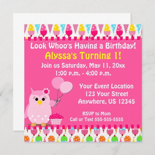 Rosa Schüssel Geburtstag Einladung (Vorne/Hinten)