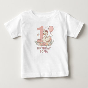 Rosa Schwan Erstes Geburtstagsgeschenk Mädchen Bab Baby T-shirt