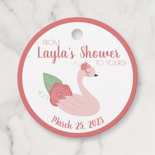 Rosa Schwan Von meiner Dusche zu deinem Geschenkta Geschenkanhänger (Vorderseite)