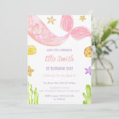 Rosa Schwanz Mermaid Geburtstag Einladungen (Stehend Vorderseite)