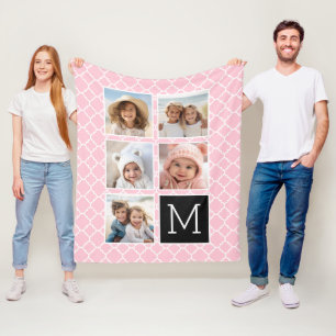 Rosa & Schwarz - 5-Foto-Collage-Monogramm Fleecedecke