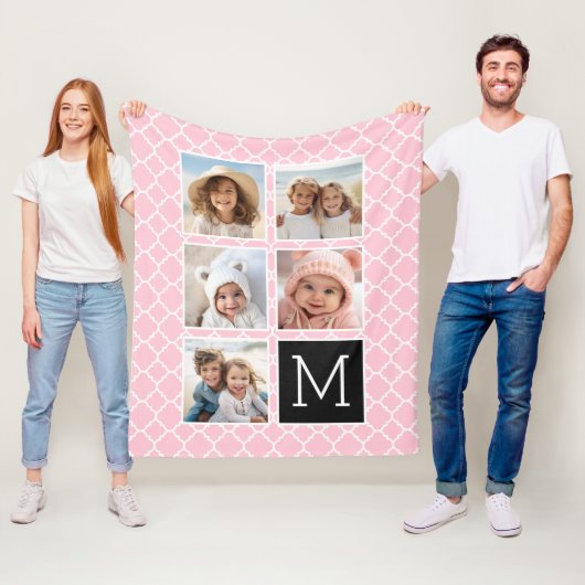 Rosa & Schwarz - 5-Foto-Collage-Monogramm Fleecedecke (Beispiel)
