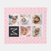 Rosa & Schwarz - 5-Foto-Collage-Monogramm Fleecedecke (Vorderseite (Horizontal))