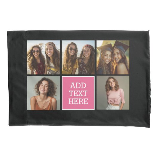 Rosa Schwarz 5 FotoCollage mit Text Kissenbezug (Vorderseite)