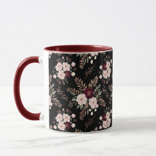 Rosa Schwarz Burgunder Aquarell Floralien Tasse