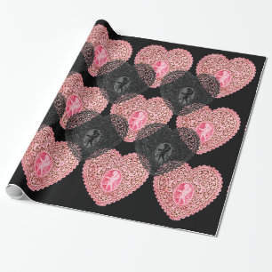 ROSA SCHWARZ CUPID SPITZEN HERZEN Valentinstag Geschenkpapier