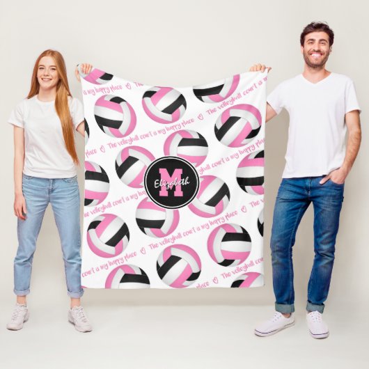 Rosa Schwarz Der Volleyballplatz ist mein glücklic Fleecedecke (Beispiel)