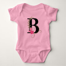 Rosa-Schwarz-Floral-Monogramm Tutu-Bodysuit