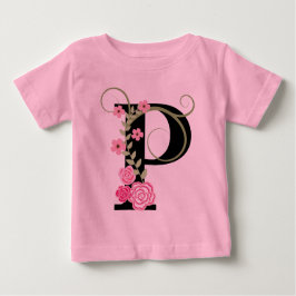 Rosa-Schwarz-Floral-Monogramm Tutu-Bodysuit Baby T-shirt