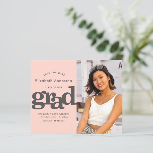 Rosa Schwarz Foto Rett Datum Einladung (Stehend Vorderseite)