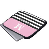Rosa schwarz gestreifte Notebook-Hülle für Frauen  Laptopschutzhülle (Vorne Knopf)