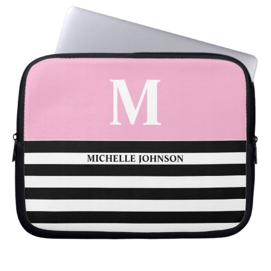 Rosa schwarz gestreifte Notebook-Hülle für Frauen  Laptopschutzhülle (Vorderseite)
