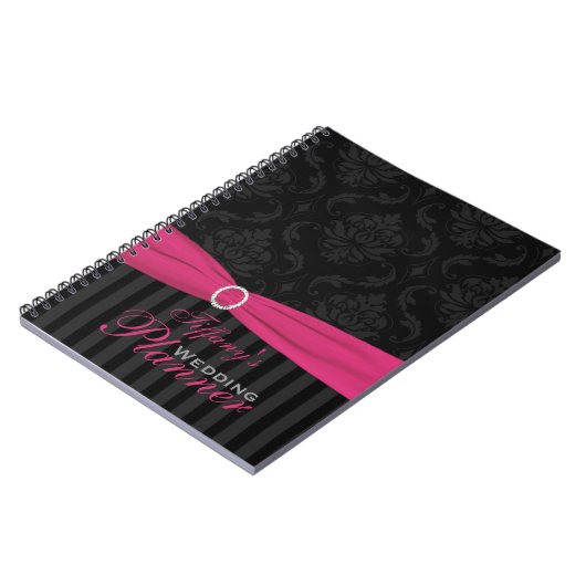 Rosa schwarz gestreiftes Notebook Notizblock (Linke Seite)