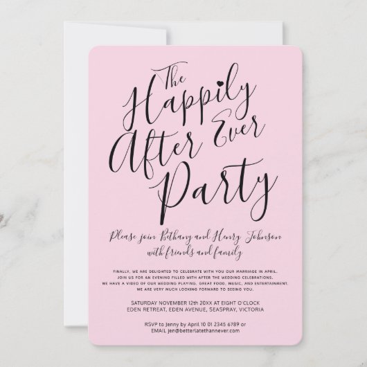 Rosa schwarz glücklich immer nach der Hochzeitsfei Einladung (Vorderseite)