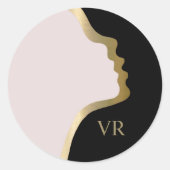 Rosa Schwarz-Gold-Face-Monogram-Name Runder Aufkleber (Vorderseite)