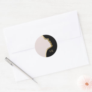 Rosa Schwarz-Gold-Face-Monogram-Name Runder Aufkleber