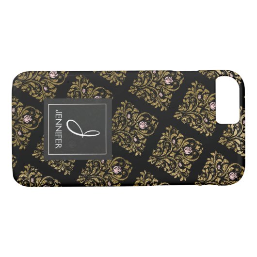 Rosa, Schwarz-Gold-Foil-Monogramm Case-Mate iPhone Hülle (Rückseite (Horizontal))